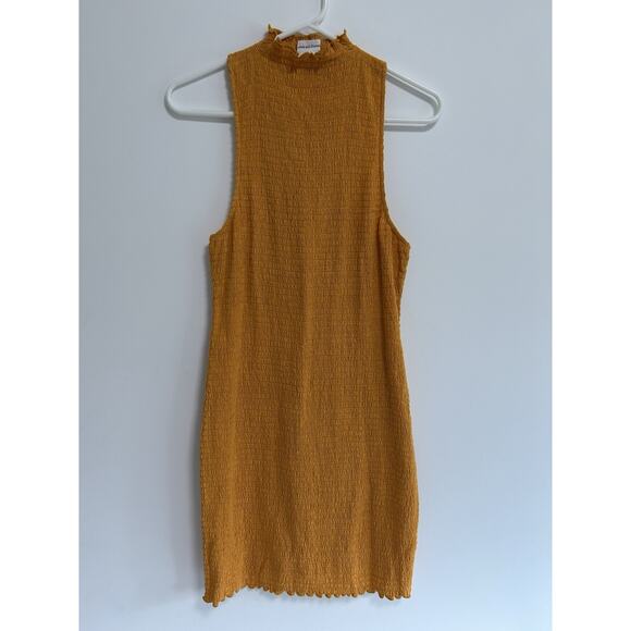 Lovers + Friends Dresses & Skirts - Revolve x Lovers & Friends Smocked Bodycon Mini Dress High Neck Yellow Size Lg